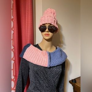 Hand knitted matching hat and infinity scarf. Soft yarn use. One size fits most.